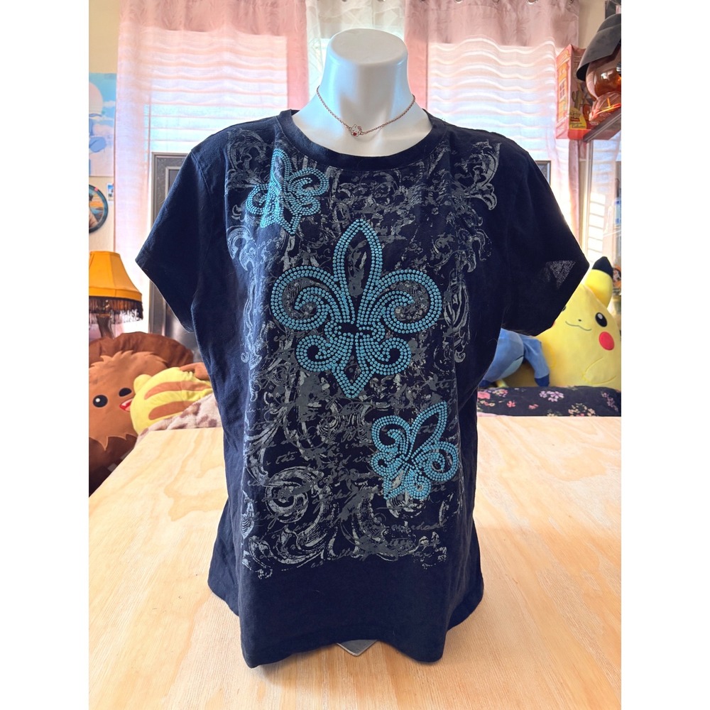 Y2K Appropriate Behavior Womens glitter Black Tee grunge